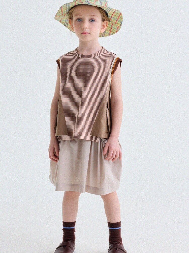 Striped Cargo Vest Cotton T-shirt ストライプ ノースリーブTシャツ【mh0013203】 yunerma タンクトップ・キャミソール・ノースリーブトップス