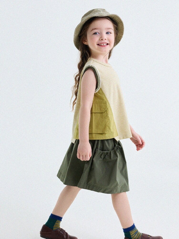 Striped Cargo Vest Cotton T-shirt ストライプ ノースリーブTシャツ【mh0013203】 yunerma タンクトップ・キャミソール・ノースリーブトップス