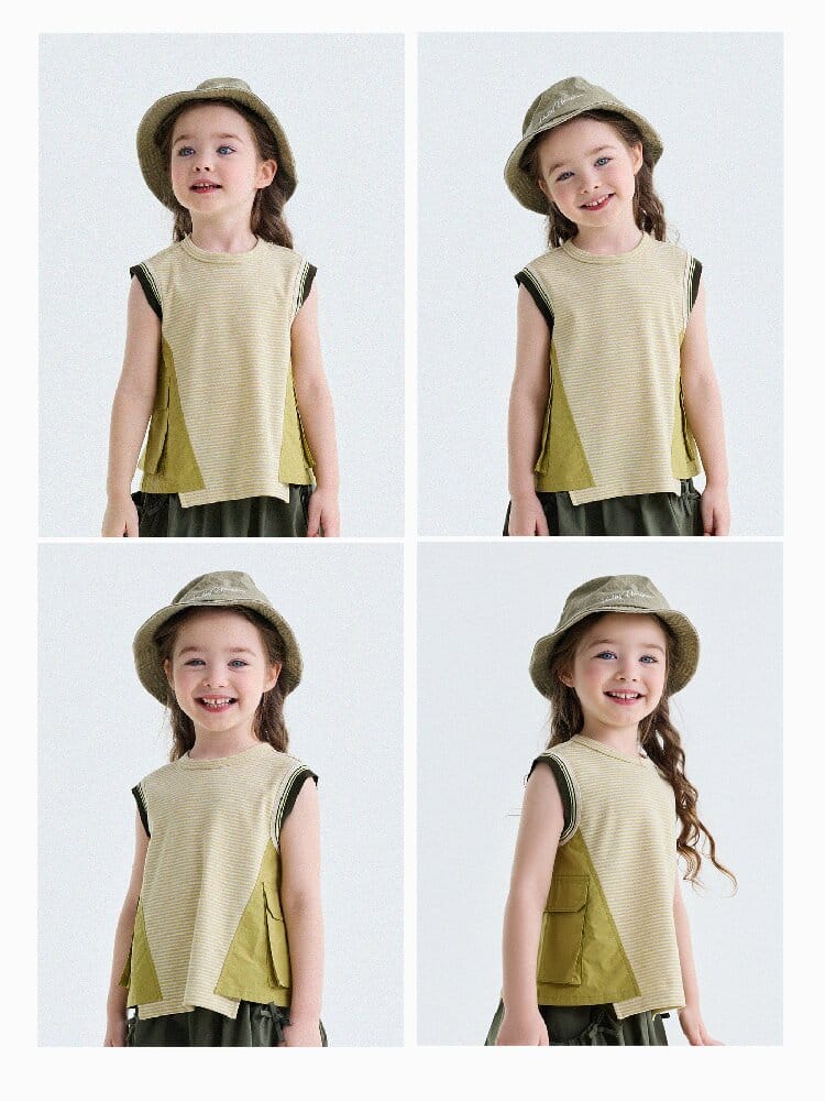 Striped Cargo Vest Cotton T-shirt ストライプ ノースリーブTシャツ【mh0013203】 yunerma タンクトップ・キャミソール・ノースリーブトップス