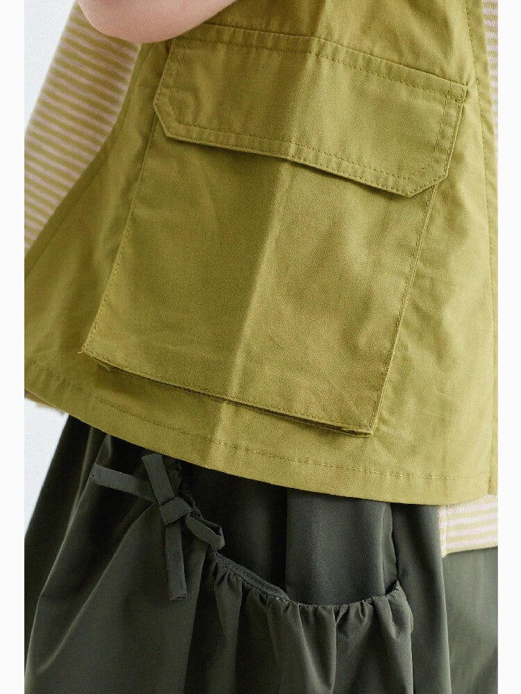 Striped Cargo Vest Cotton T-shirt ストライプ ノースリーブTシャツ【mh0013203】 yunerma タンクトップ・キャミソール・ノースリーブトップス