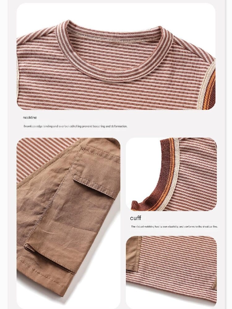 Striped Cargo Vest Cotton T-shirt ストライプ ノースリーブTシャツ【mh0013203】 yunerma タンクトップ・キャミソール・ノースリーブトップス