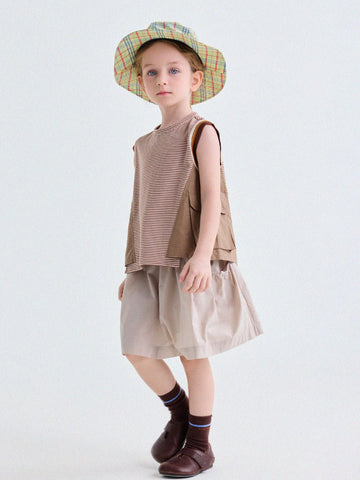 Striped Cargo Vest Cotton T-shirt ストライプ ノースリーブTシャツ【mh0013203】 yunerma タンクトップ・キャミソール・ノースリーブトップス