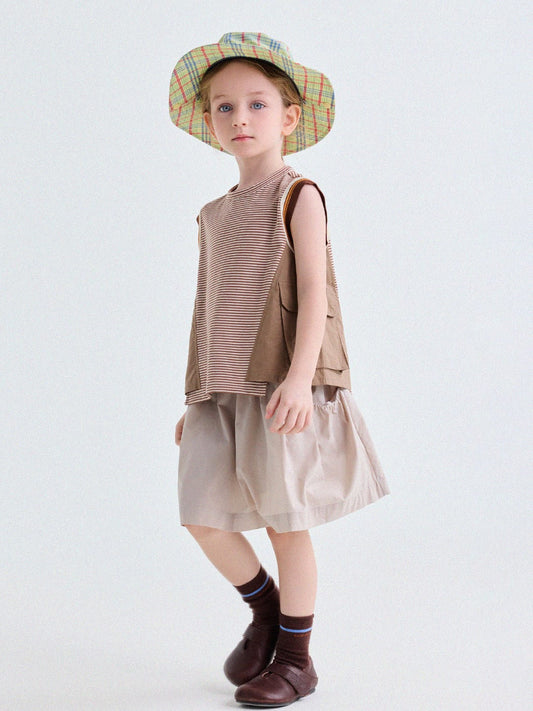 Striped Cargo Vest Cotton T-shirt ストライプ ノースリーブTシャツ【mh0013203】 yunerma タンクトップ・キャミソール・ノースリーブトップス