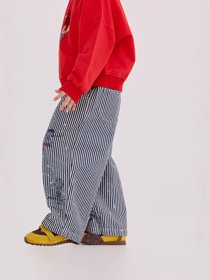Striped Cartoon Printed Jeans ストライプ プリント デニムパンツ【mh0012370】 mamahalo shop