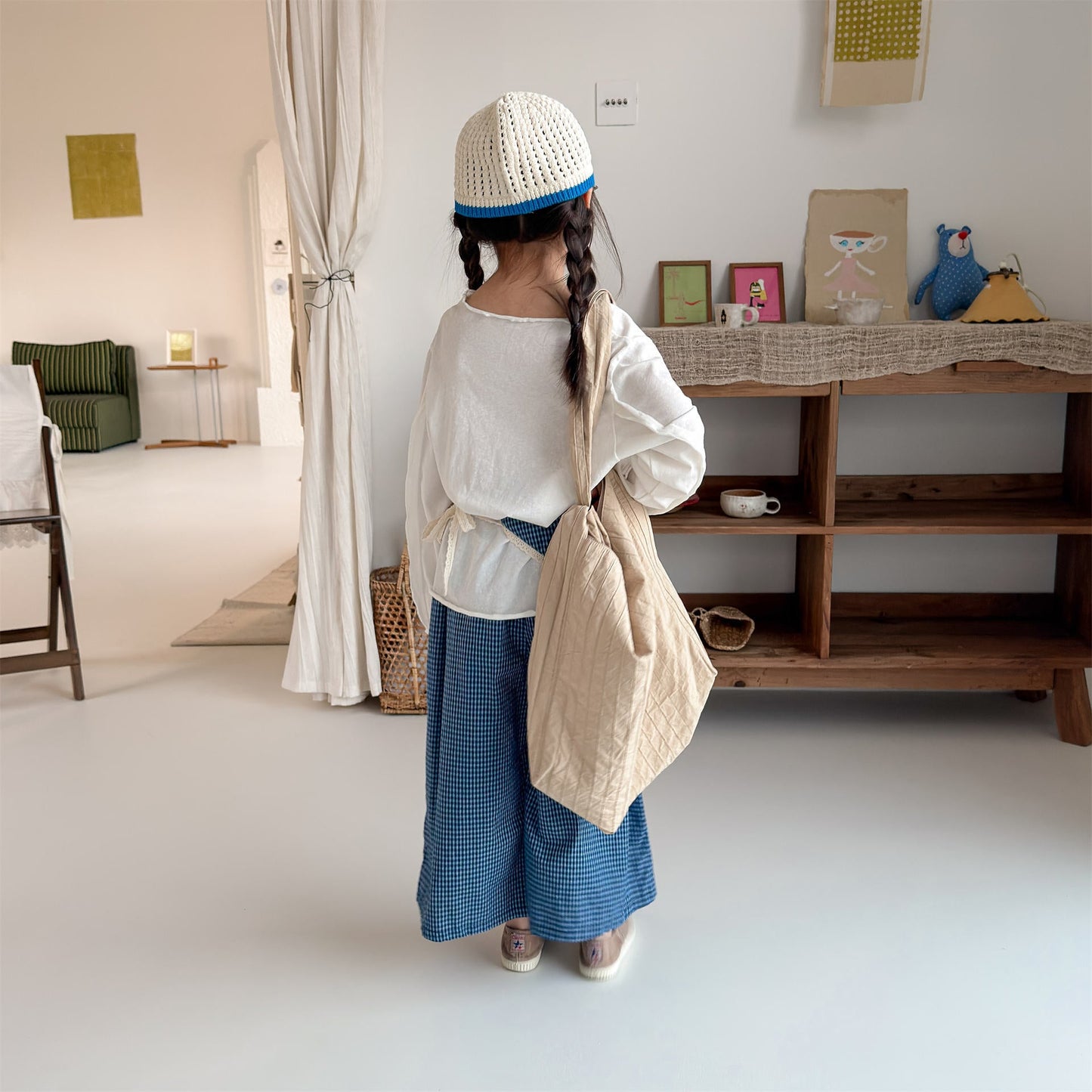 Striped Check Wide Cropped Pants ストライプ チェック ワイドパンツ【mh0012443】 ADbaby ロングパンツ・スウェットパンツ