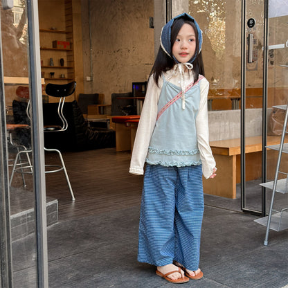 Striped Check Wide Cropped Pants ストライプ チェック ワイドパンツ【mh0012443】 ADbaby ロングパンツ・スウェットパンツ