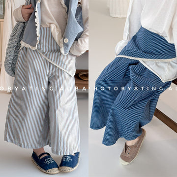 Striped Check Wide Cropped Pants ストライプ チェック ワイドパンツ【mh0012443】 ADbaby ロングパンツ・スウェットパンツ