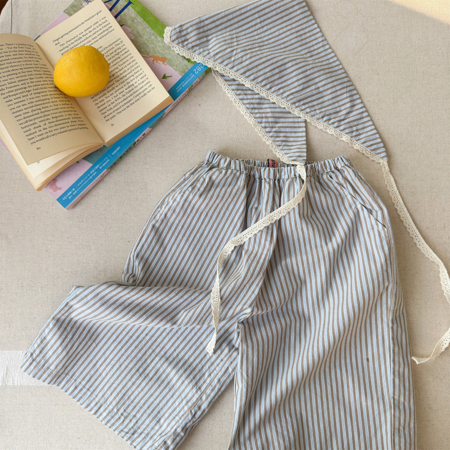 Striped Check Wide Cropped Pants ストライプ チェック ワイドパンツ【mh0012443】 ADbaby ロングパンツ・スウェットパンツ