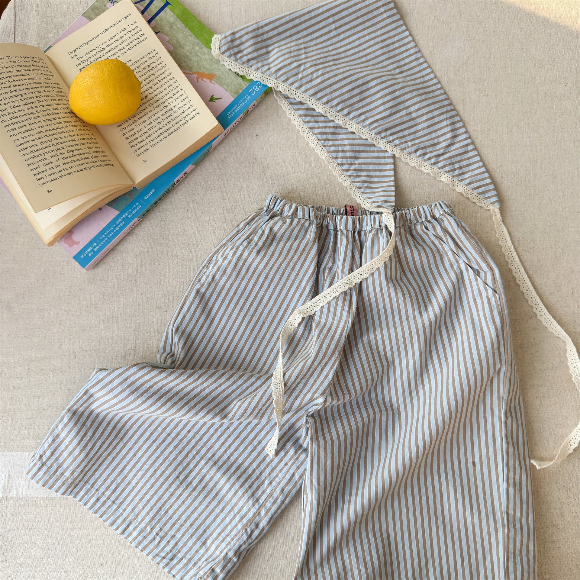 Striped Check Wide Cropped Pants ストライプ チェック ワイドパンツ【mh0012443】 ADbaby ロングパンツ・スウェットパンツ
