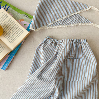 Striped Check Wide Cropped Pants ストライプ チェック ワイドパンツ【mh0012443】 ADbaby ロングパンツ・スウェットパンツ