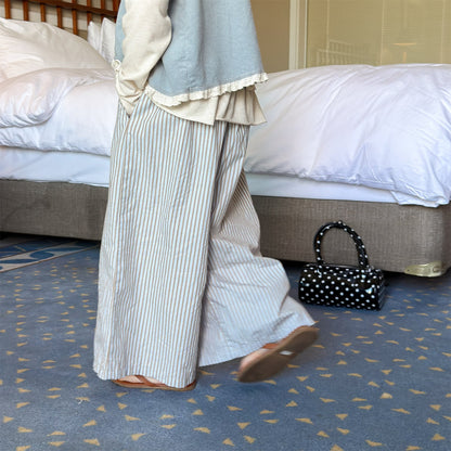 Striped Check Wide Cropped Pants ストライプ チェック ワイドパンツ【mh0012443】 ADbaby ロングパンツ・スウェットパンツ