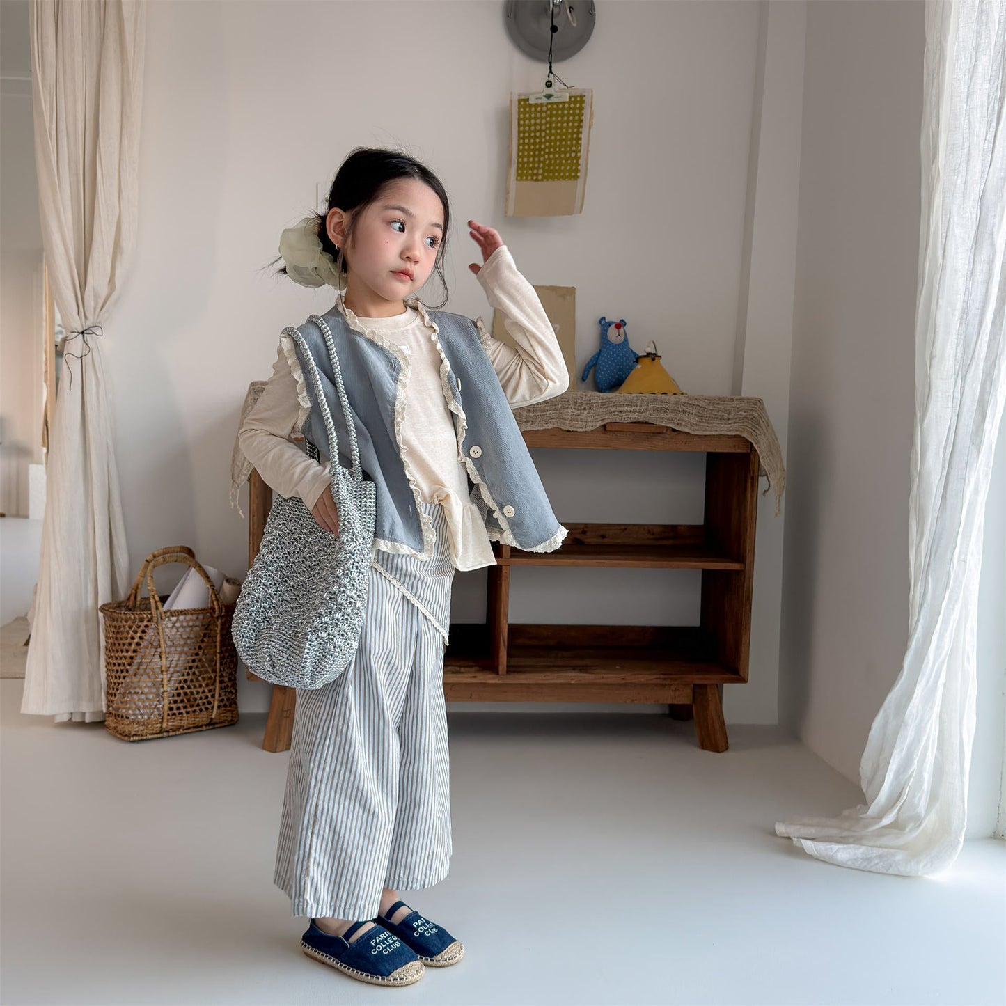 Striped Check Wide Cropped Pants ストライプ チェック ワイドパンツ【mh0012443】 ADbaby ロングパンツ・スウェットパンツ