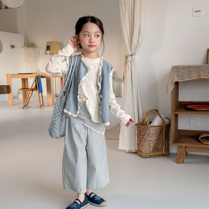 Striped Check Wide Cropped Pants ストライプ チェック ワイドパンツ【mh0012443】 ADbaby ロングパンツ・スウェットパンツ