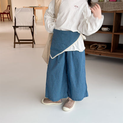 Striped Check Wide Cropped Pants ストライプ チェック ワイドパンツ【mh0012443】 ADbaby ロングパンツ・スウェットパンツ