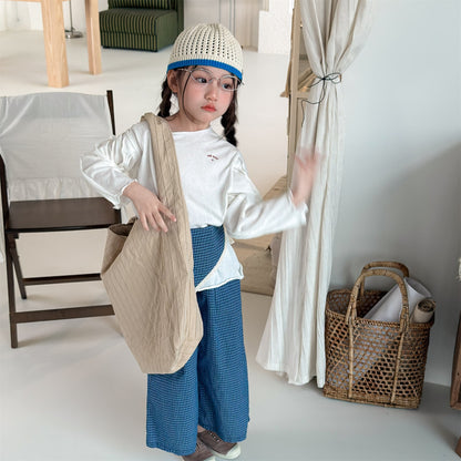 Striped Check Wide Cropped Pants ストライプ チェック ワイドパンツ【mh0012443】 ADbaby ロングパンツ・スウェットパンツ