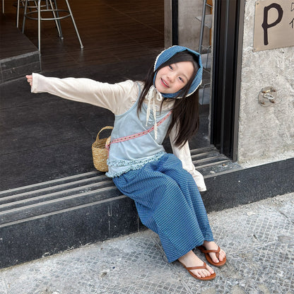 Striped Check Wide Cropped Pants ストライプ チェック ワイドパンツ【mh0012443】 ADbaby ロングパンツ・スウェットパンツ