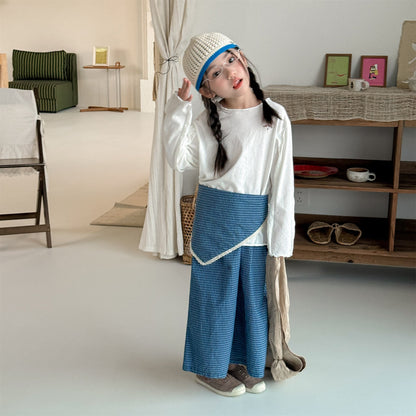 Striped Check Wide Cropped Pants ストライプ チェック ワイドパンツ【mh0012443】 ADbaby ロングパンツ・スウェットパンツ