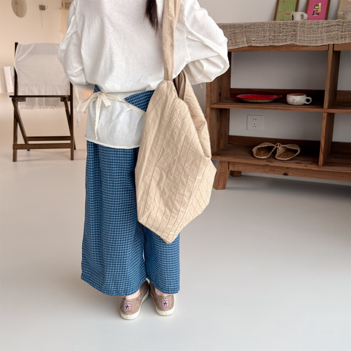 Striped Check Wide Cropped Pants ストライプ チェック ワイドパンツ【mh0012443】 ADbaby ロングパンツ・スウェットパンツ