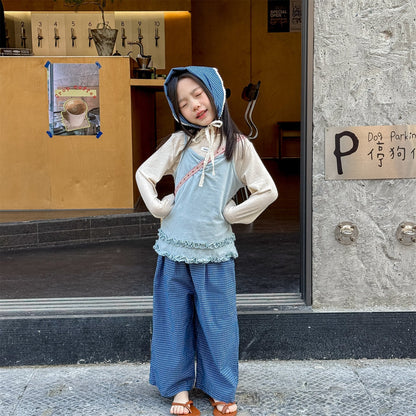 Striped Check Wide Cropped Pants ストライプ チェック ワイドパンツ【mh0012443】 ADbaby ロングパンツ・スウェットパンツ