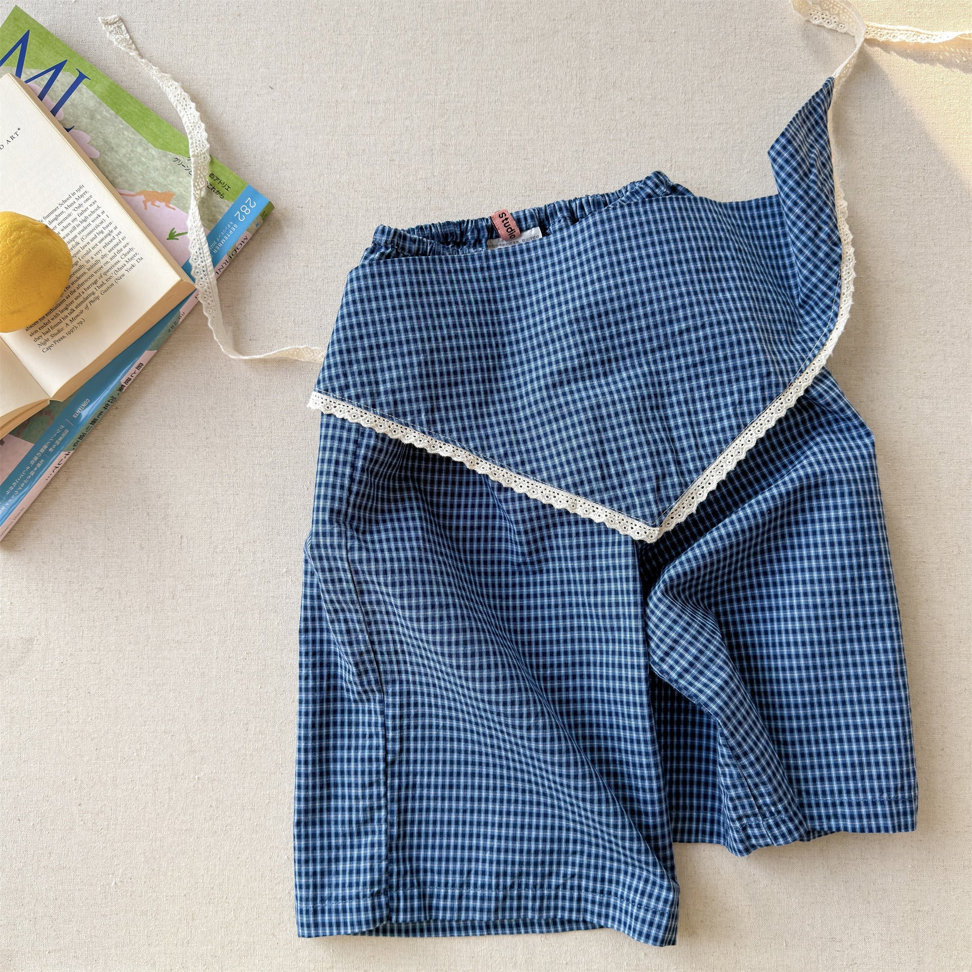 Striped Check Wide Cropped Pants ストライプ チェック ワイドパンツ【mh0012443】 Blue / 80cm ADbaby ロングパンツ・スウェットパンツ