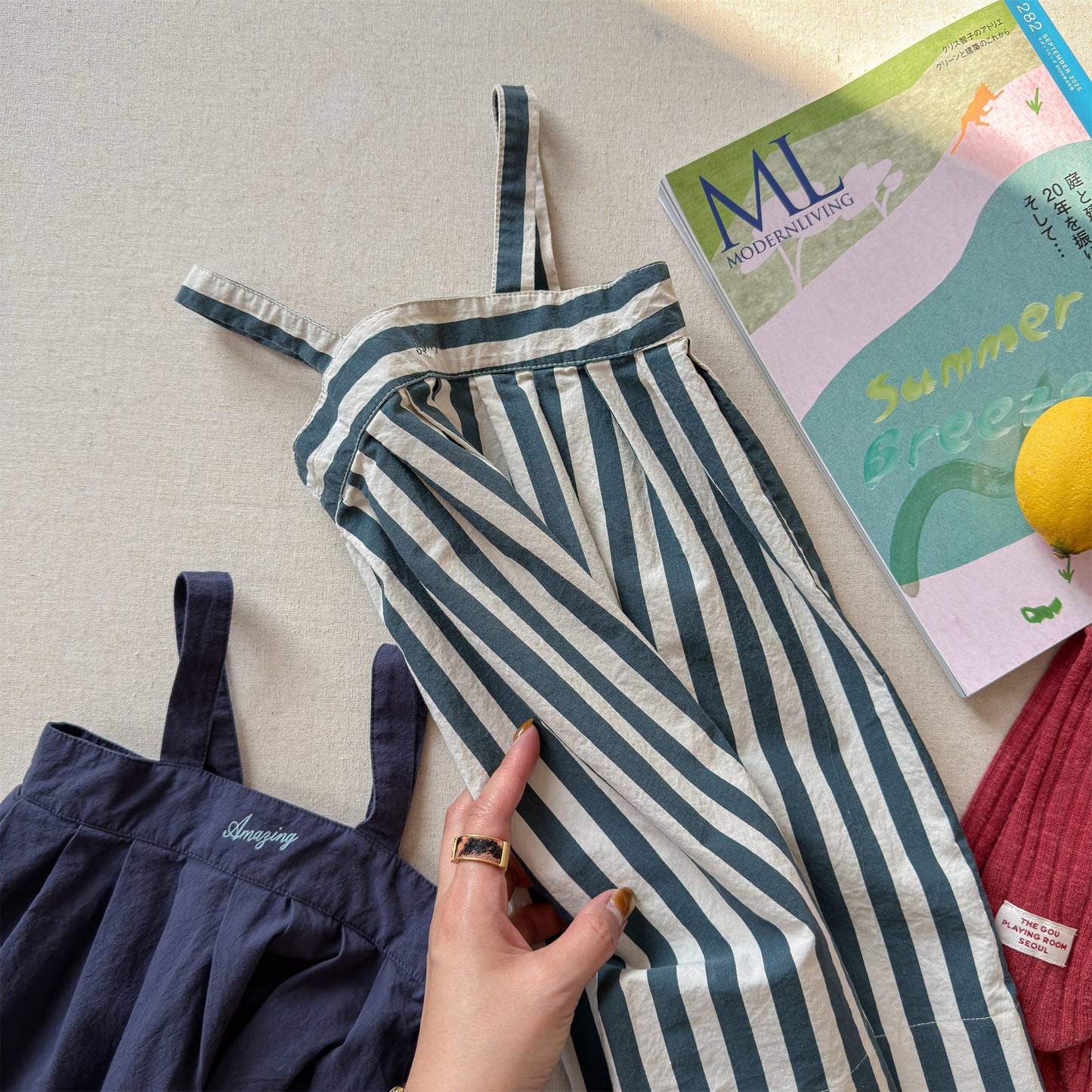 Striped Cotton Cami Dress ストライプ キャミソール ワンピース【mh0012442】 ADbaby サロペットパンツ・サスペンダーパンツ