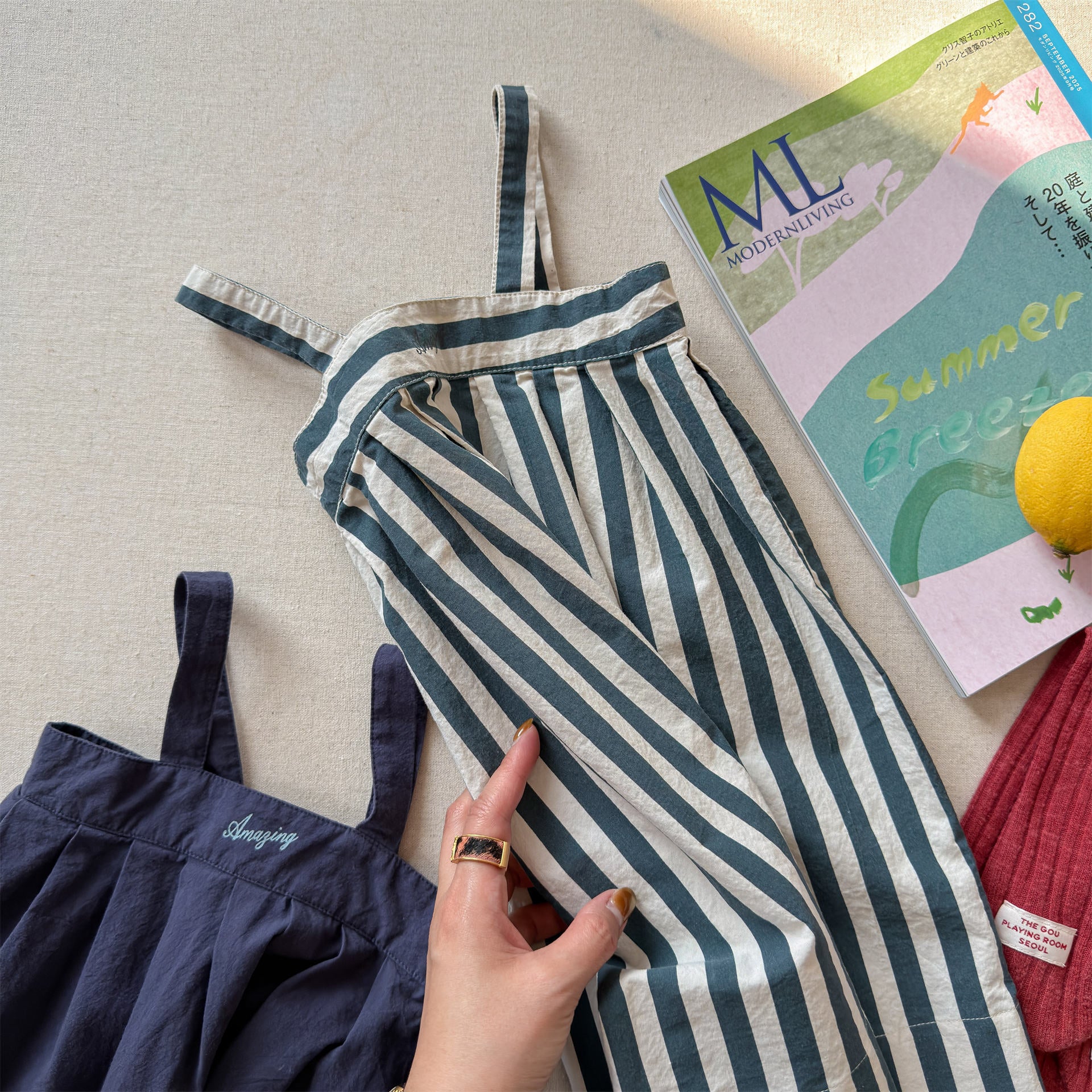 Striped Cotton Cami Dress ストライプ キャミソール ワンピース【mh0012442】 ADbaby サロペットパンツ・サスペンダーパンツ