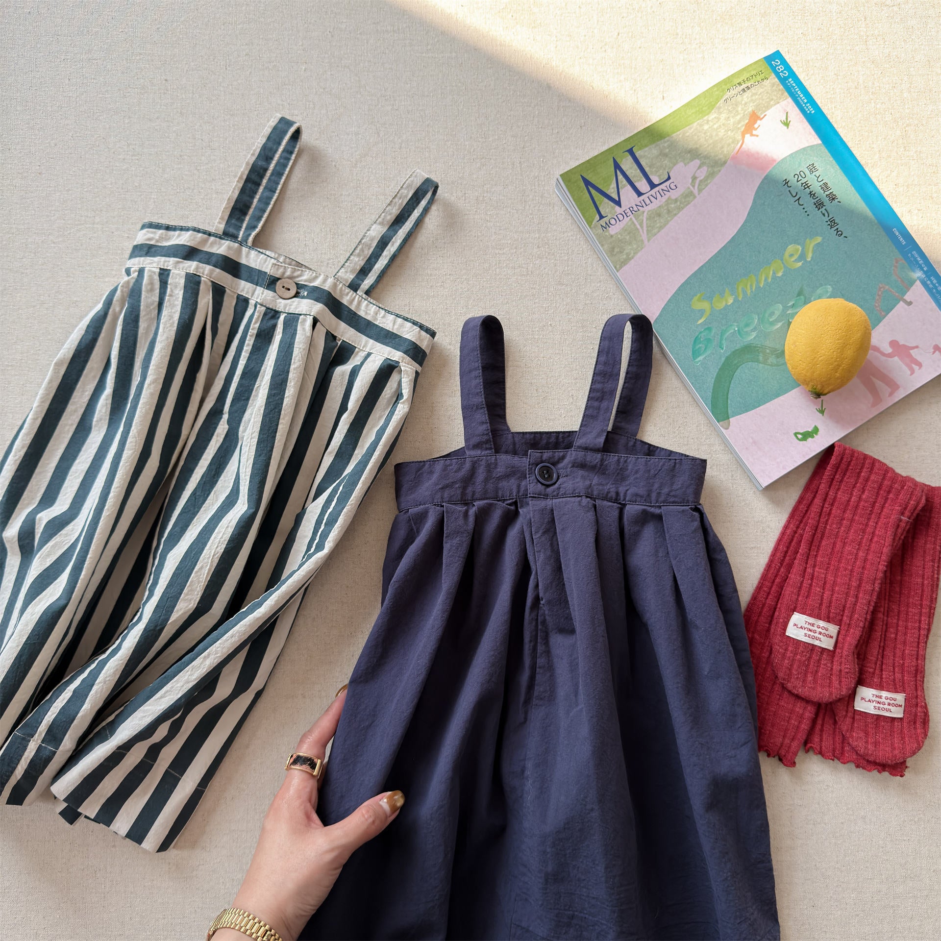Striped Cotton Cami Dress ストライプ キャミソール ワンピース【mh0012442】 ADbaby サロペットパンツ・サスペンダーパンツ