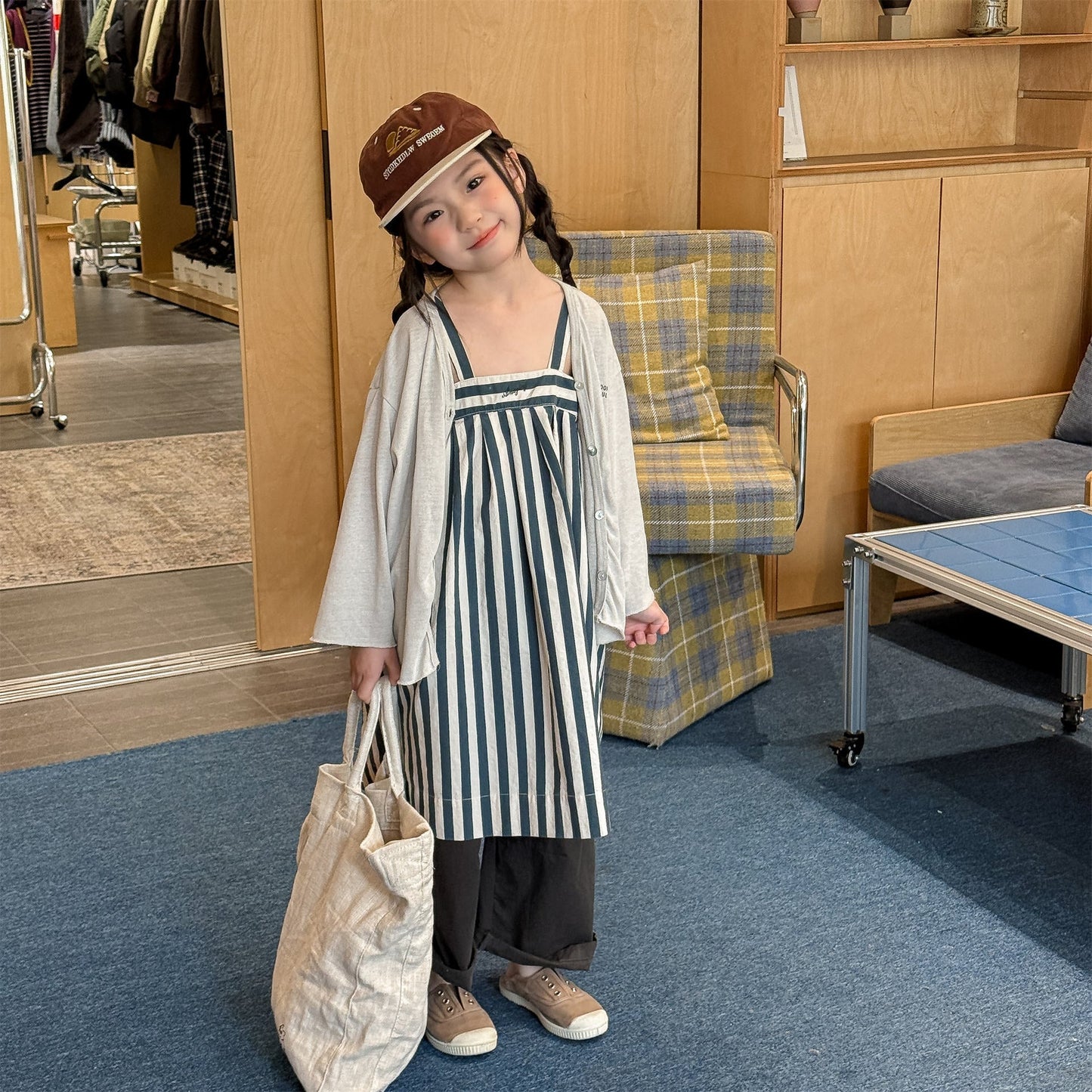 Striped Cotton Cami Dress ストライプ キャミソール ワンピース【mh0012442】 ADbaby サロペットパンツ・サスペンダーパンツ