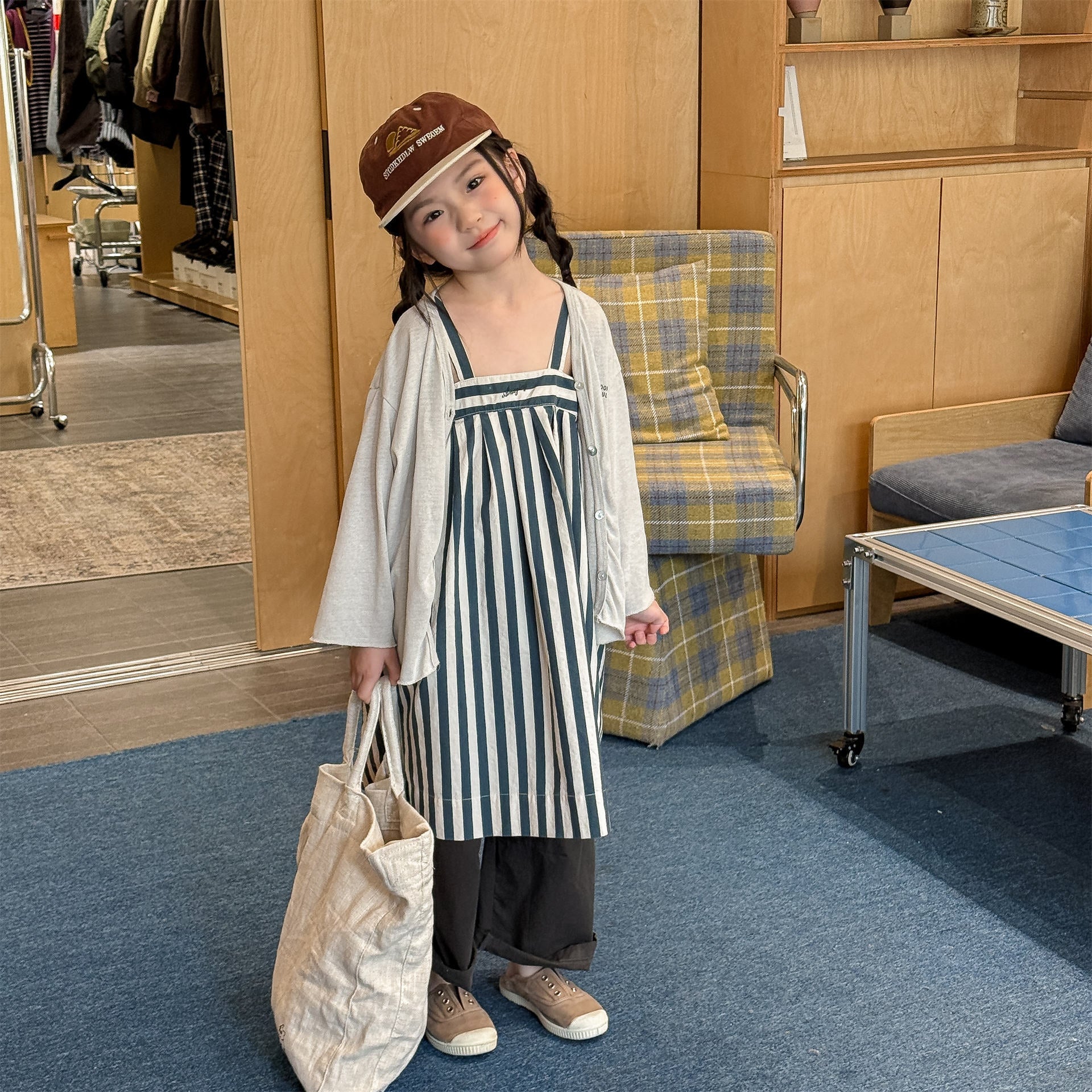 Striped Cotton Cami Dress ストライプ キャミソール ワンピース【mh0012442】 ADbaby サロペットパンツ・サスペンダーパンツ