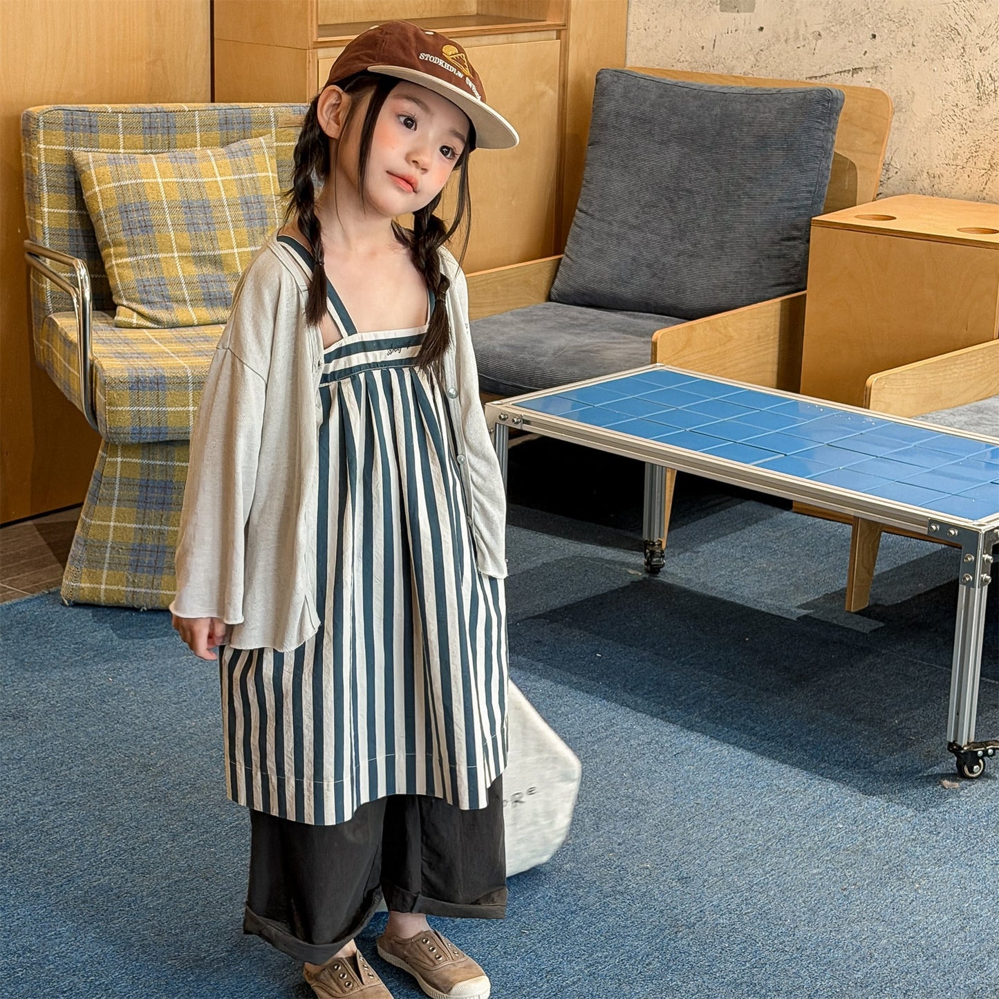 Striped Cotton Cami Dress ストライプ キャミソール ワンピース【mh0012442】 ADbaby サロペットパンツ・サスペンダーパンツ