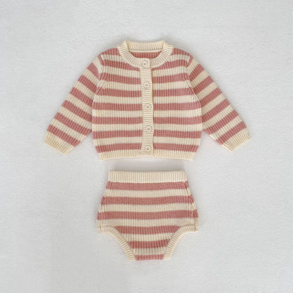 Striped Cotton Knit Two-Piece Set ボーダー コットン ニット セットアップ【mh0012397】 Pink / 66cm Engepapa