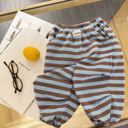 Striped Cotton Sweatpants ボーダー スウェットパンツ【mh0012444】 Blue / 80cm ADbaby ロングパンツ・スウェットパンツ