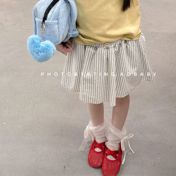 Striped Denim A-Line Fake Two-Piece Skirt Pants ストライプ ショートスカートパンツ【mh0013441】 ADbaby ハーフパンツ・ショートパンツ