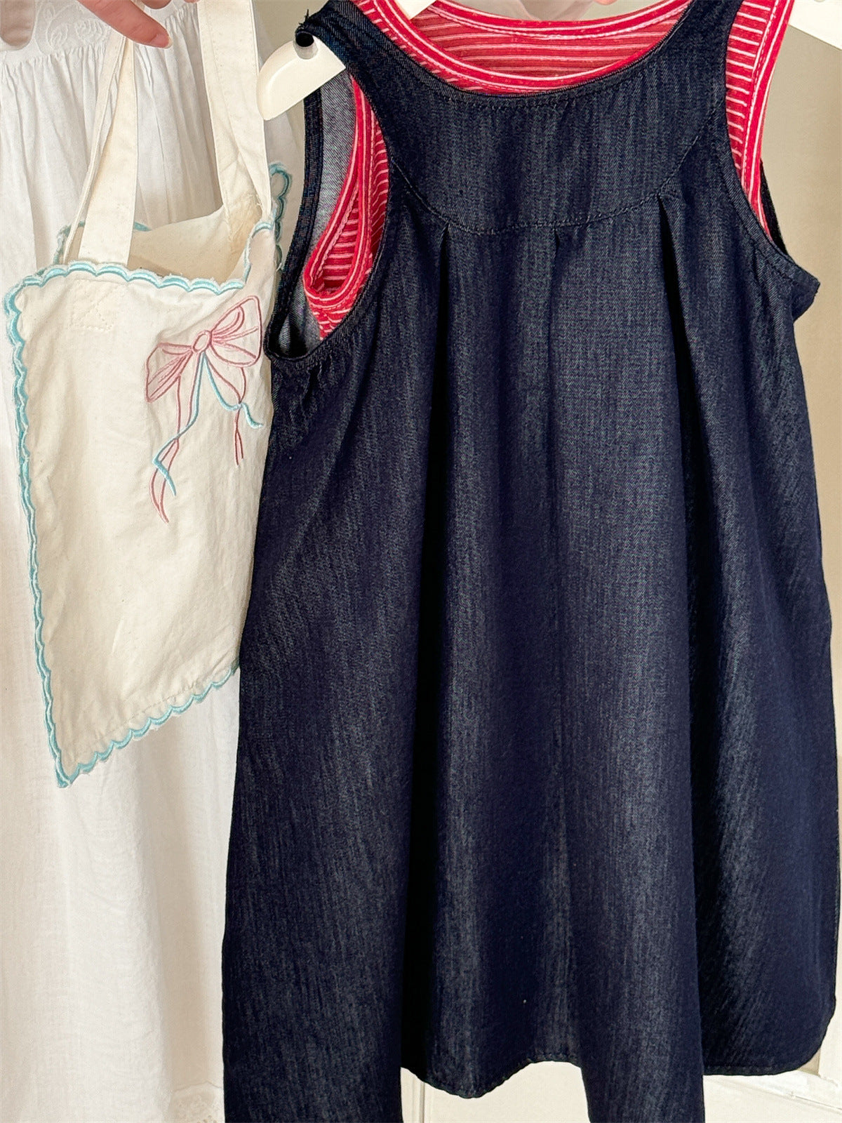 Striped Denim Sleeveless Dress Set ストライプデニム ノースリーブワンピース セット【mh0012284】 Laibaobao