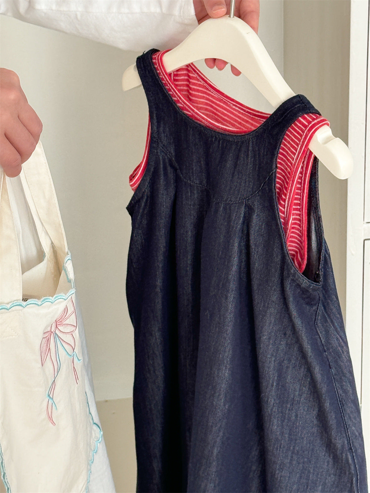Striped Denim Sleeveless Dress Set ストライプデニム ノースリーブワンピース セット【mh0012284】 Laibaobao