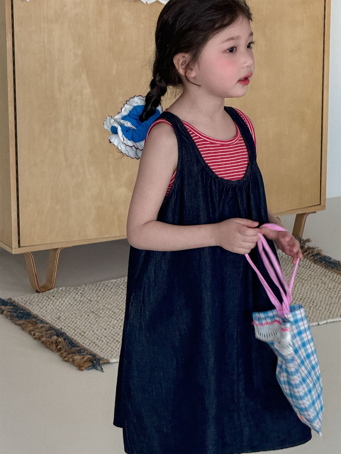 Striped Denim Sleeveless Dress Set ストライプデニム ノースリーブワンピース セット【mh0012284】 Laibaobao