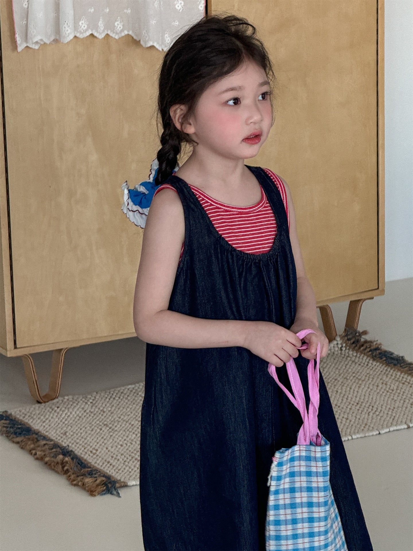 Striped Denim Sleeveless Dress Set ストライプデニム ノースリーブワンピース セット【mh0012284】 Laibaobao