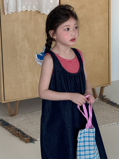 Striped Denim Sleeveless Dress Set ストライプデニム ノースリーブワンピース セット【mh0012284】 Laibaobao