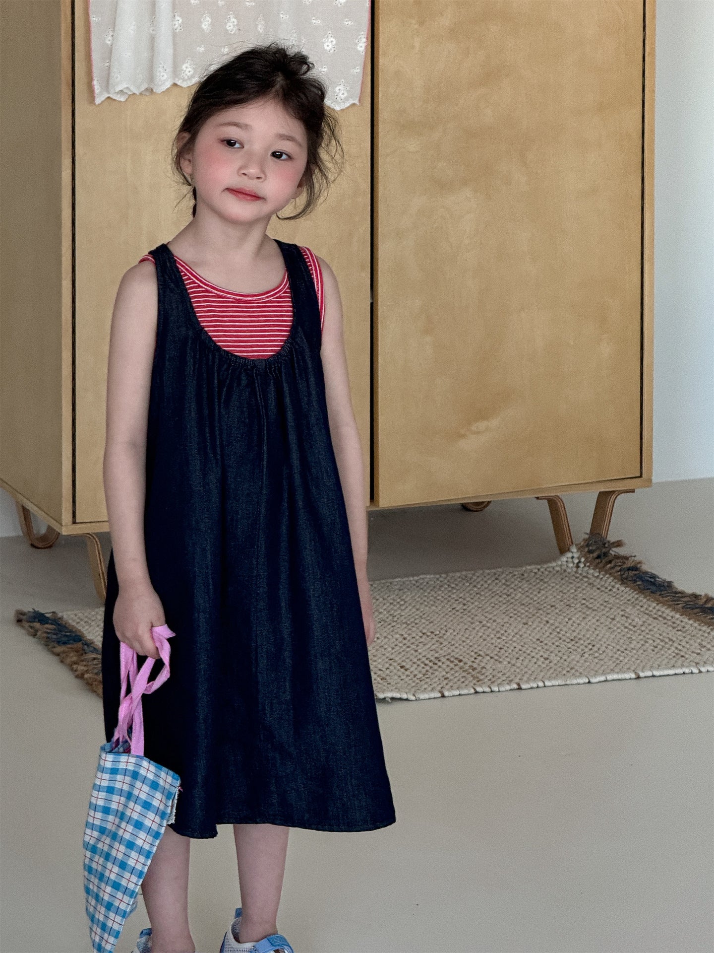 Striped Denim Sleeveless Dress Set ストライプデニム ノースリーブワンピース セット【mh0012284】 Laibaobao