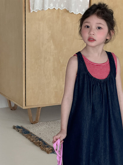 Striped Denim Sleeveless Dress Set ストライプデニム ノースリーブワンピース セット【mh0012284】 Laibaobao