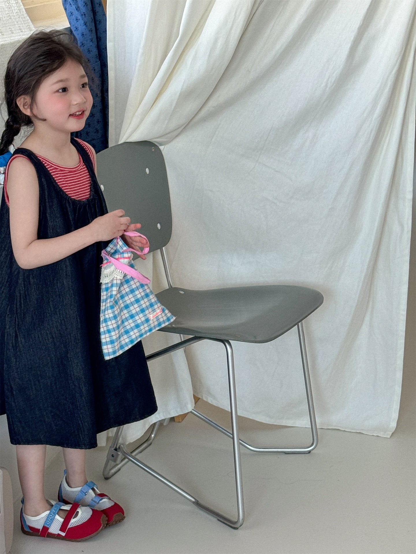 Striped Denim Sleeveless Dress Set ストライプデニム ノースリーブワンピース セット【mh0012284】 Laibaobao