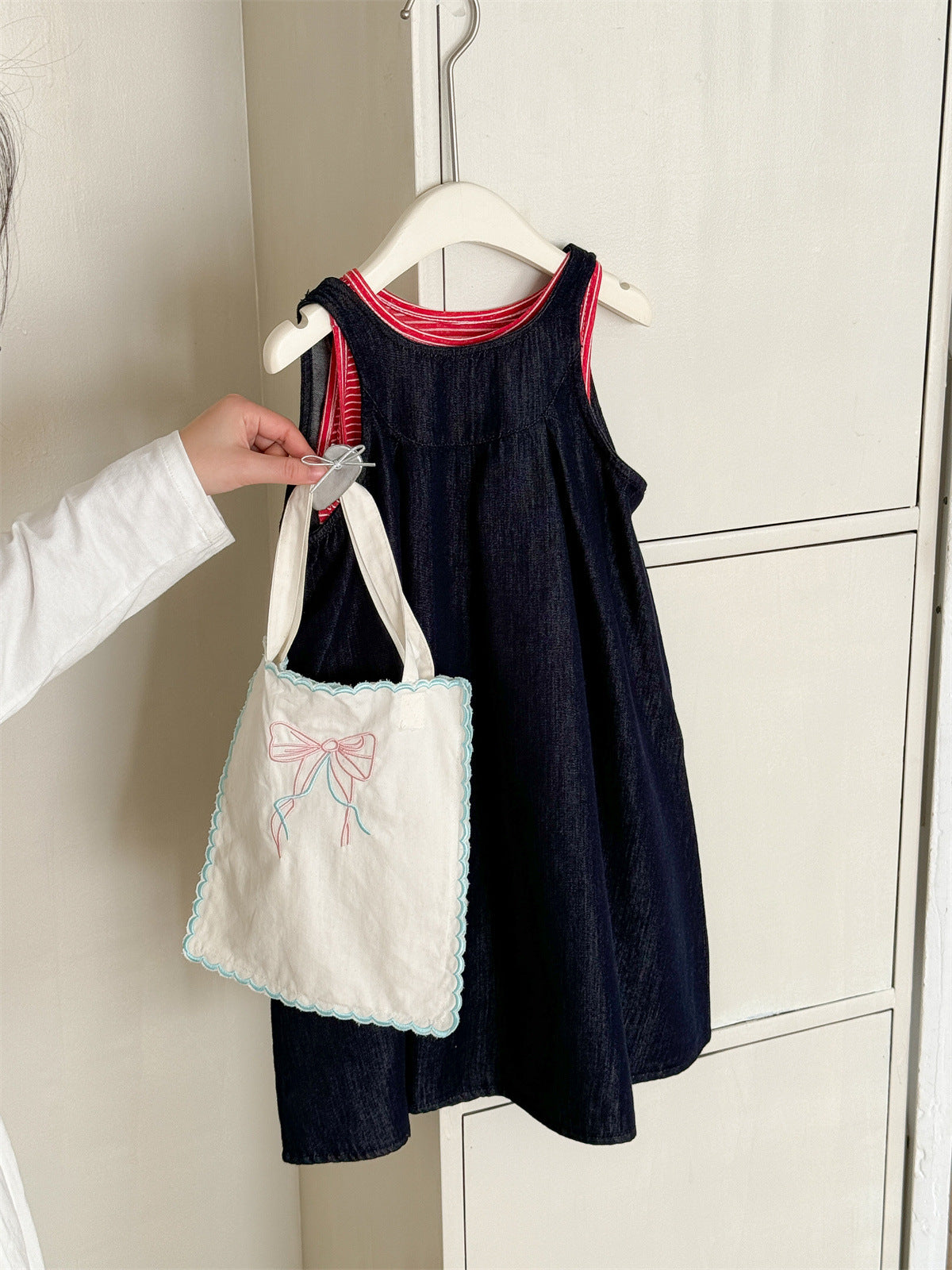 Striped Denim Sleeveless Dress Set ストライプデニム ノースリーブワンピース セット【mh0012284】 Laibaobao