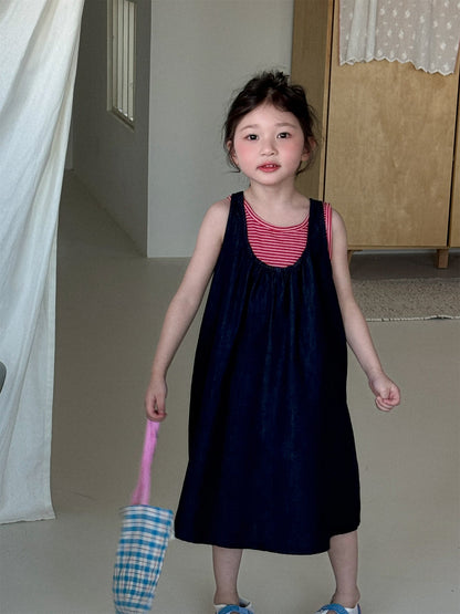 Striped Denim Sleeveless Dress Set ストライプデニム ノースリーブワンピース セット【mh0012284】 Laibaobao