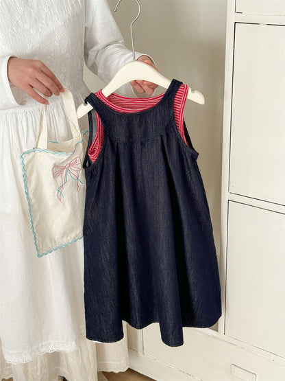 Striped Denim Sleeveless Dress Set ストライプデニム ノースリーブワンピース セット【mh0012284】 Laibaobao