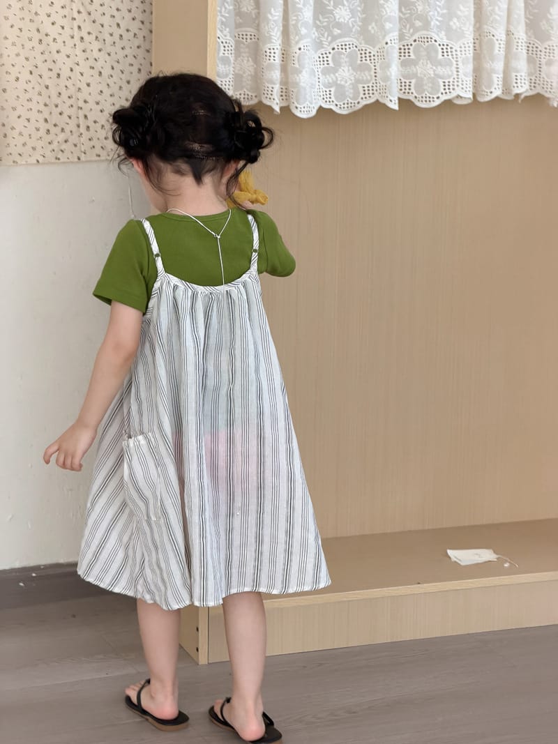 Striped Dress & Back Design Tee ストライプ ワンピース バックシャン Tシャツ【mh0012763】 MaiTianJi 半袖セットアップ