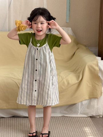 Striped Dress & Back Design Tee ストライプ ワンピース バックシャン Tシャツ【mh0012763】 MaiTianJi 半袖セットアップ