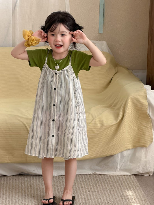 Striped Dress & Back Design Tee ストライプ ワンピース バックシャン Tシャツ【mh0012763】 MaiTianJi 半袖セットアップ