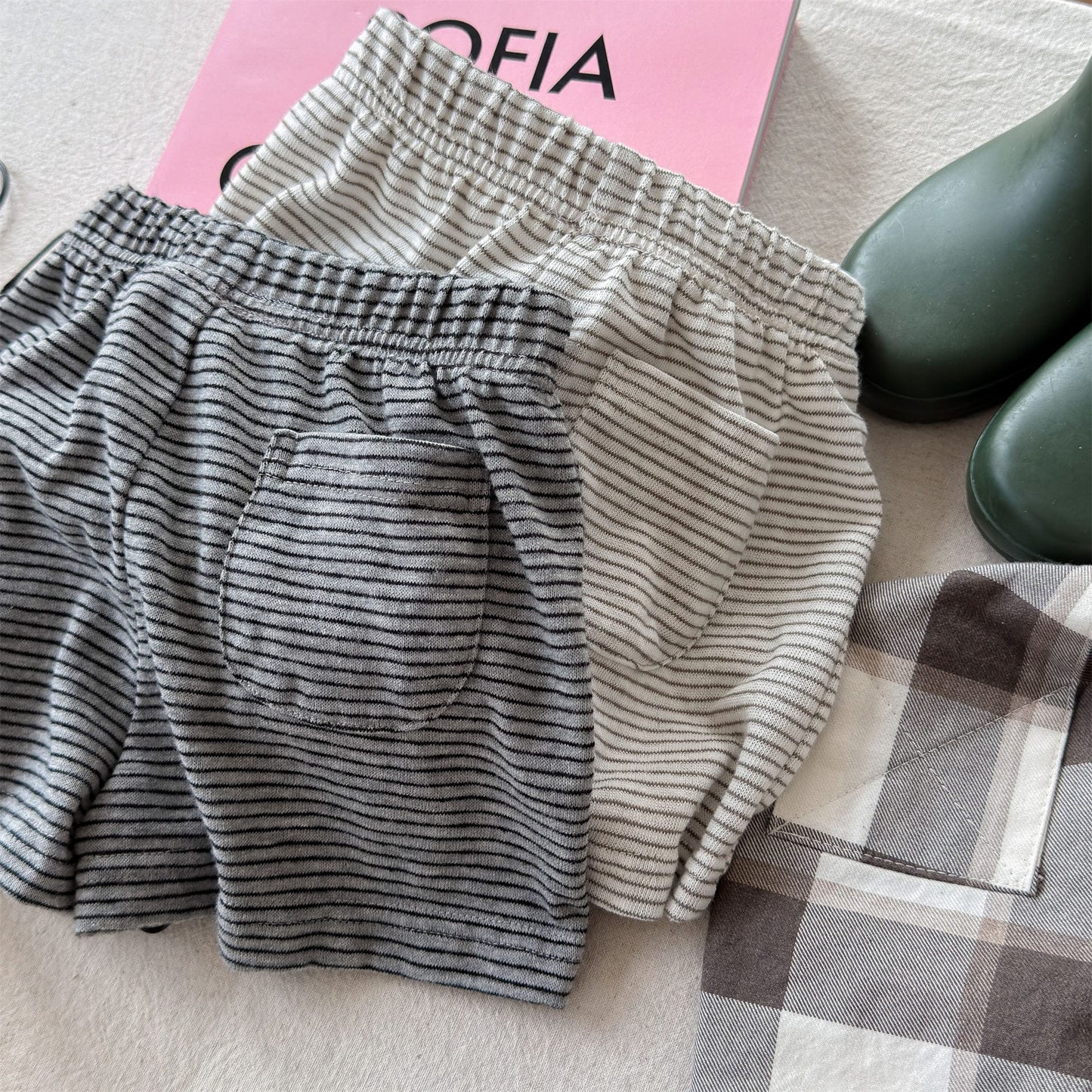 Striped Elastic Waist Shorts ボーダー ショートパンツ【mh0013446】 ADbaby ハーフパンツ・ショートパンツ