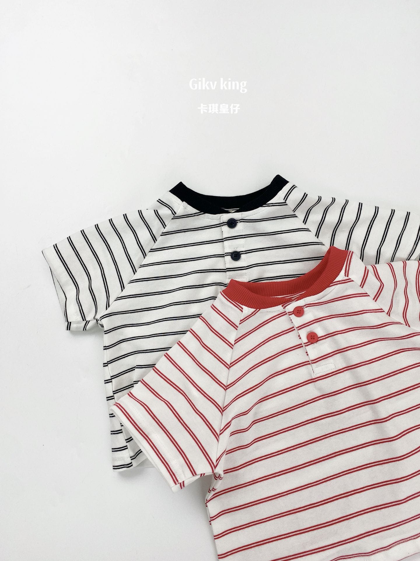 Striped Henley Neck Raglan Tee ボーダー 半袖Tシャツ【mh0013481】 Gikv king 半袖Tシャツ