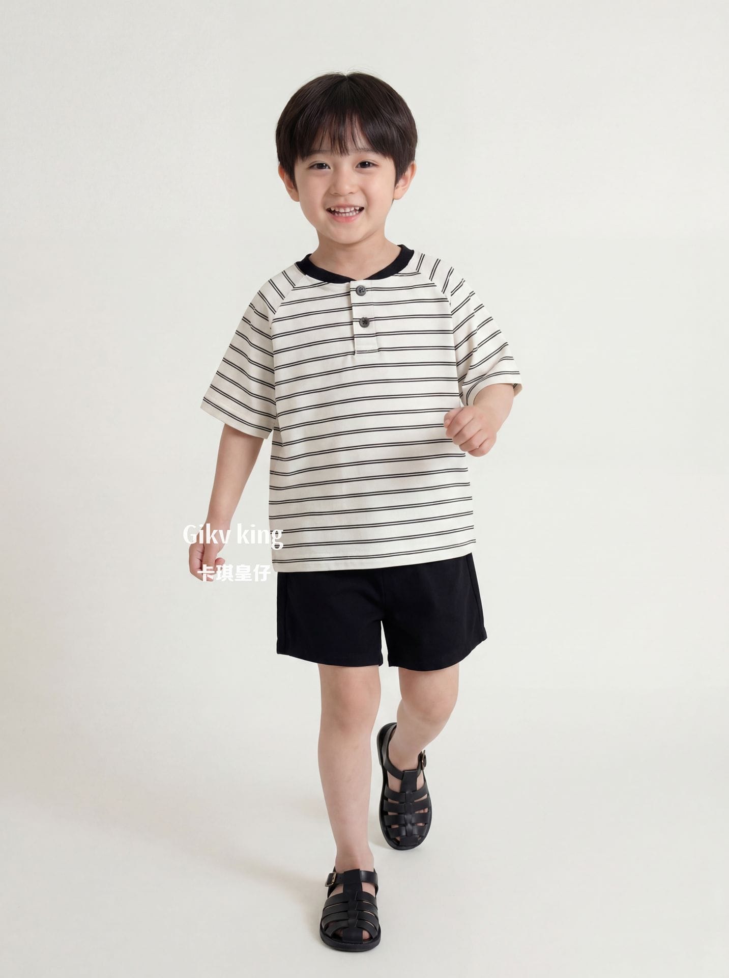 Striped Henley Neck Raglan Tee ボーダー 半袖Tシャツ【mh0013481】 Gikv king 半袖Tシャツ
